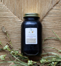 Load image into Gallery viewer, Essentially Blessed Elderberry Syrup is made with only organic elderberries, raw and local honey, wolfberries and immune-supporting essential oils. There are no added sugars, fillers or unnecessary ingredients. Reduces cold and flu and decreases the severity of symptoms. Proven more beneficial than Tamiflu.
