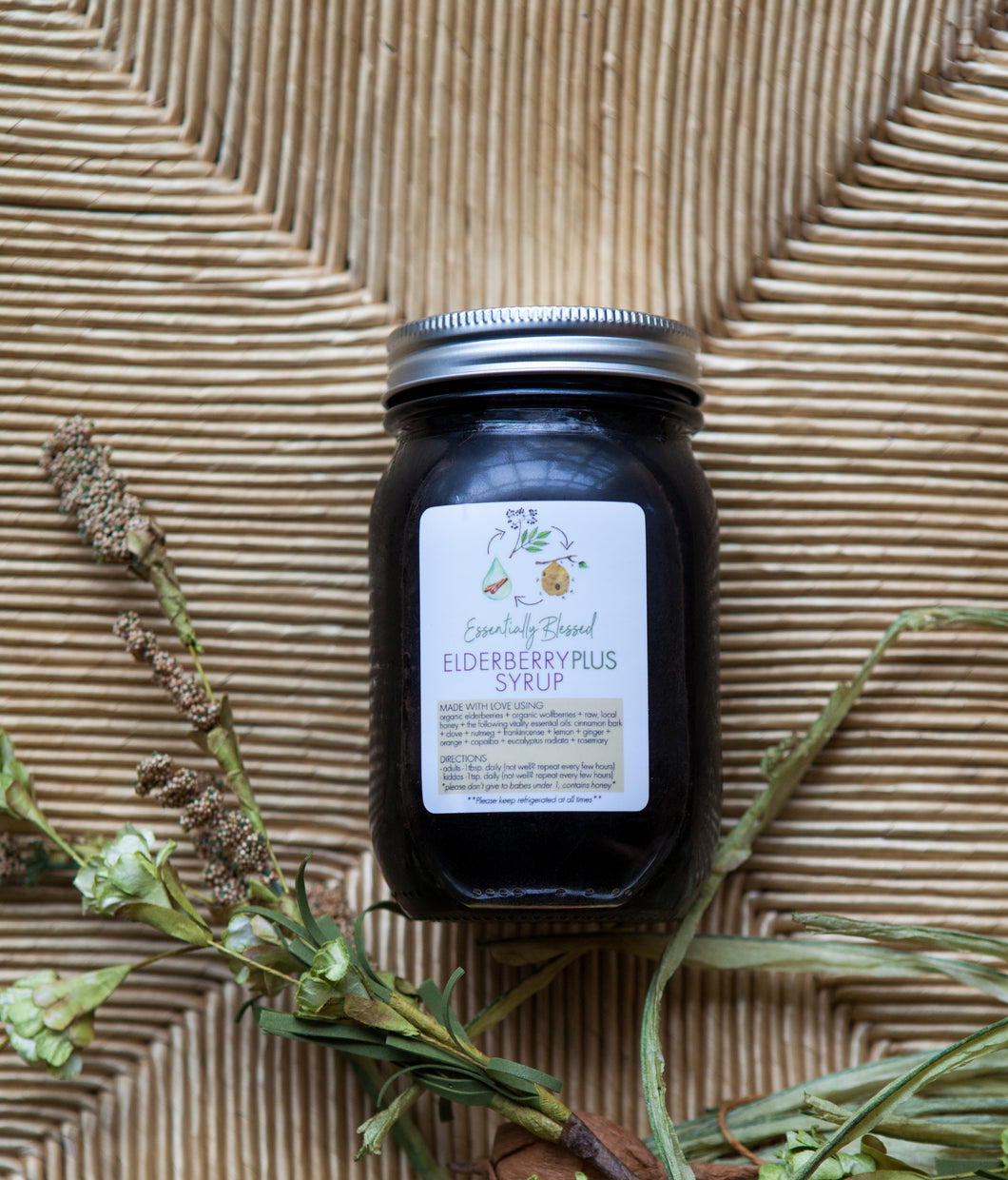 Essentially Blessed Elderberry Syrup is made with only organic elderberries, raw and local honey, wolfberries and immune-supporting essential oils. There are no added sugars, fillers or unnecessary ingredients. Reduces cold and flu and decreases the severity of symptoms. Proven more beneficial than Tamiflu.